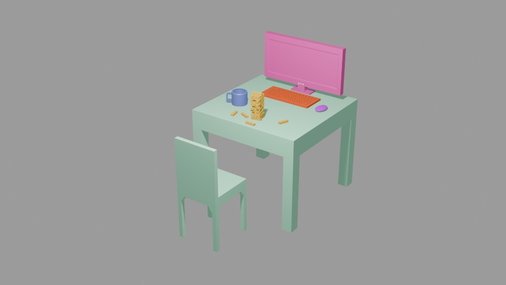 3D modeling desk scene