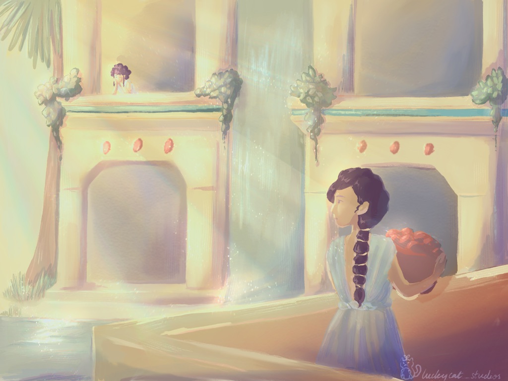 Sunlit courtyard illustration