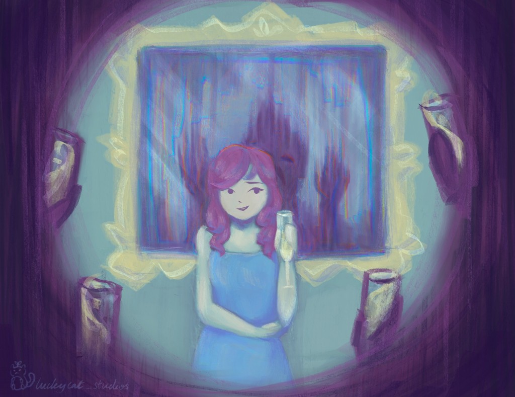 Portrait illustration with blue and violet tones